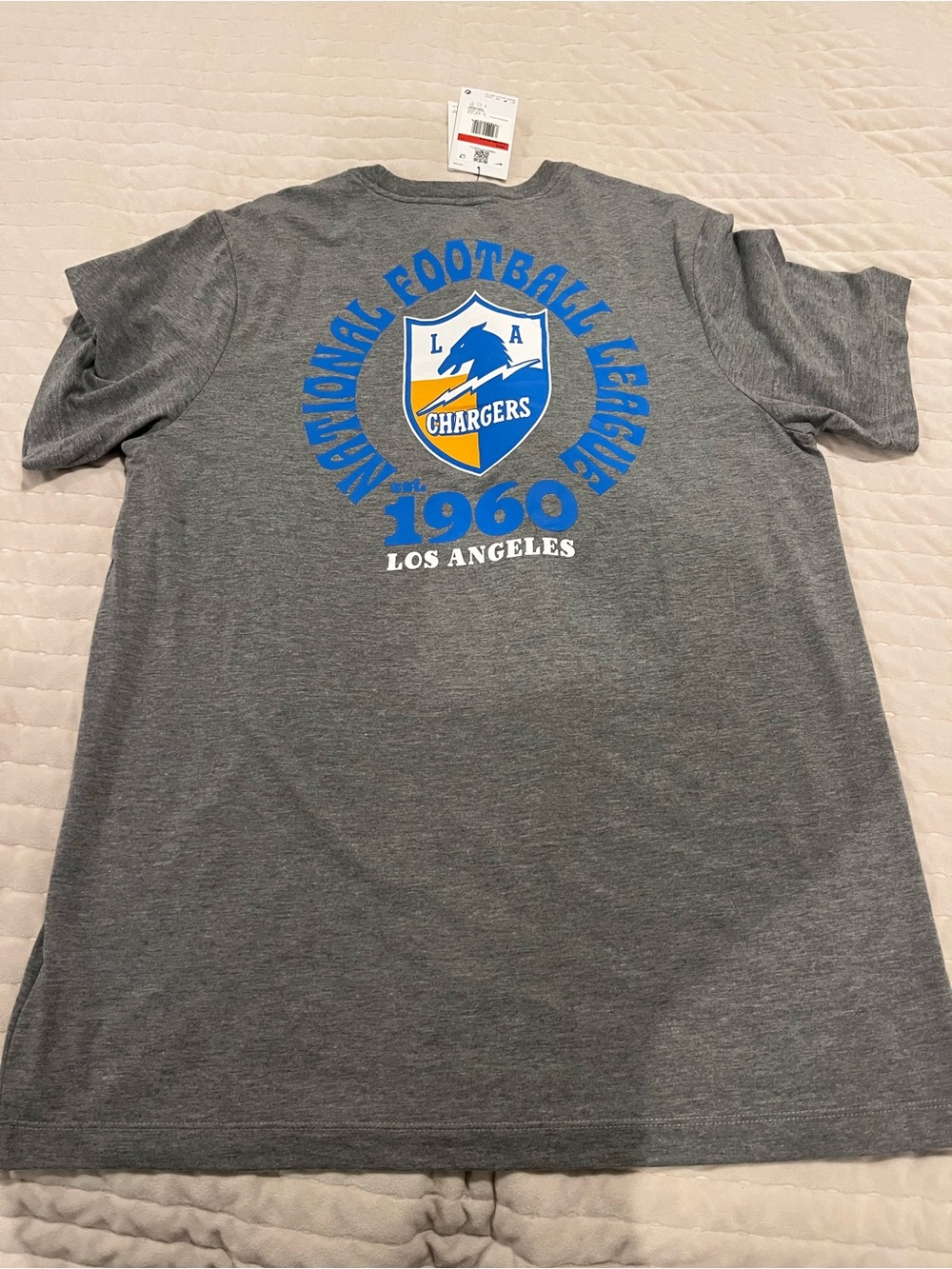Nike Los Angeles Chargers Gray Short Sleeve Crewneck Tee with Subtle Retro Logo
